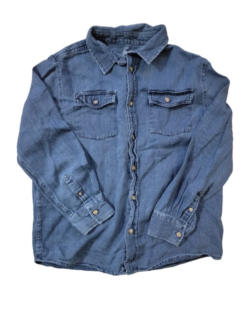 Wonder Nation Boys Shirt Size 10-12 Husky Blue Denim Long Sleeve Button Down